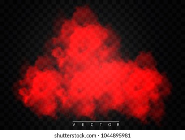 Red Fog or smoke color isolated transparent special effect. White vector cloudiness, mist smog background. illustration