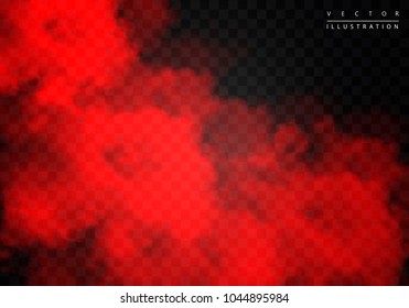 Red Fog Or Smoke Color Isolated Transparent Special Effect. White Vector Cloudiness, Mist Smog Background. Illustration