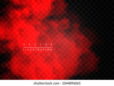 Red Fog or smoke color isolated transparent special effect. White vector cloudiness, mist smog background. illustration