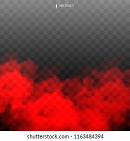 Red Fog or smoke color isolated transparent special effect. White vector cloudiness, mist smog background. illustration