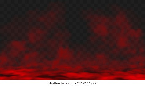 Red fog smoke effect. Color light cloud background. Mist and smog magic design illustration. Transparent spooky powder smoky texture. Chemical gas dynamic motion. Dark haze environment backdrop