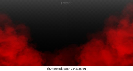 Red Fog or smoke isolated transparent special effect. White vector cloudiness, mist or smog background. Vector illustration