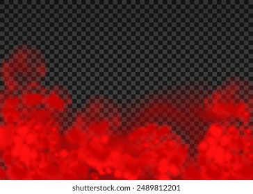 Red fog or smoke isolated transparent special effect. Red vector background of cloud, fog or smog. Vector illustration. Halloween background	