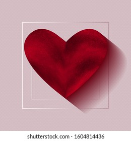 red foil heart flat design over metallic square frame and pink polka  dots background for valentine's day  