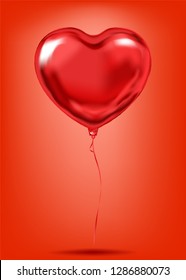 Red Foil Heart Shape Balloon, desire love symbol. Image for birthday celebration, social party and any holiday events