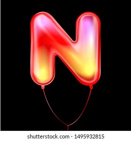Red foil inflated alphabet symbol, isolated letter N