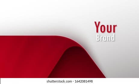 Red folded fabric on a gray background. Decor element for design. Vector background of curved paper and whether curled red paper