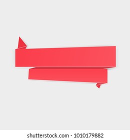 Red folded paper ribbon. Empty banner template