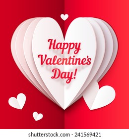 Red folded paper vector heart with Happy Valentines Day text