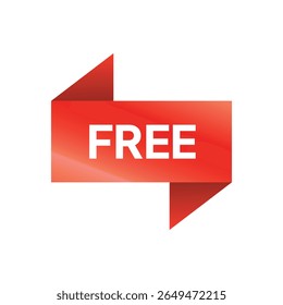 Uma faixa vermelha dobrada exibe "FREE" em letras brancas em negrito, centralizadas, com um ambiente brilhante, promocional e convidativo contra um fundo branco.