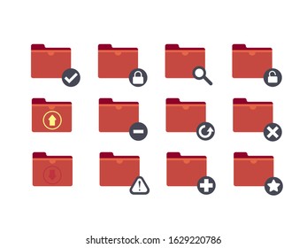 Red folder Icons on white background,vector illustration