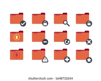 Iconos de carpetas rojas en fondo blanco, ilustración vectorial