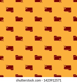 Red Folder with screwdriver and wrench icon isolated seamless pattern on brown background. Adjusting, service, setting, maintenance, repair, fixing.  Vector Illustration