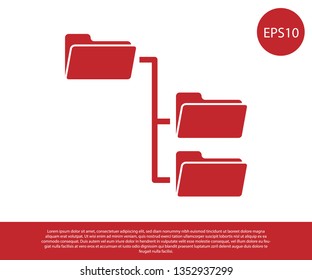 Red Folder tree icon isolated on white background. Computer network file folder organization structure flowchart. Vector Illustration