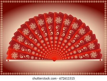 Red folding fan Japanese style for design