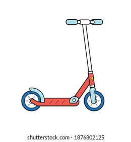 Red folding kick scooter isolated cartoon vector icon