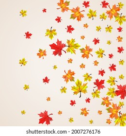 Red Foliage Background Beige Vector. Floral Tree Card. Ocher Ground Leaf. Decoration Leaves Design.