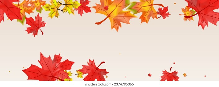Red Foliage Background BeigeVector. Plant September Design. Orange Nature Leaf. Decoration Leaves Card.