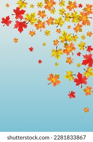 Red Foliage Background Blue Vector. Plant Decoration Texture. Brown Wallpaper Leaves. Season Leaf Template.