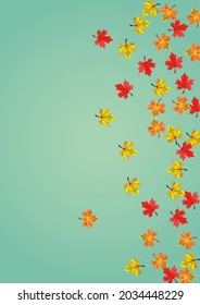 Red Foliage Background Green Vector. Plant Nature Card. Yellow Ground Leaf. Forest Floral Design.