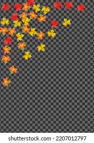 Red Foliage Background Transparent Vector. Floral Realistic Design. Ocher October Plant. Forest Leaf Frame.