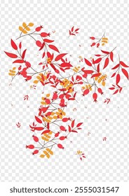 Red Foliage Background Transparent Vector. Leaves School Set. Yellow Berries Poster. Dry Texture. Leaf Paper.