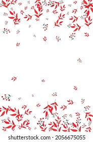Red Foliage Background White Vector. Leaves Cartoon Illustration. Green Rowan. Burgundy Leaf Organic. Wood Frame.