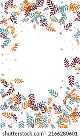 Red Foliage Background White Vector. Leaves Floral Frame. Golden Plant. Brown Leaf Fly. Organic Illustration.