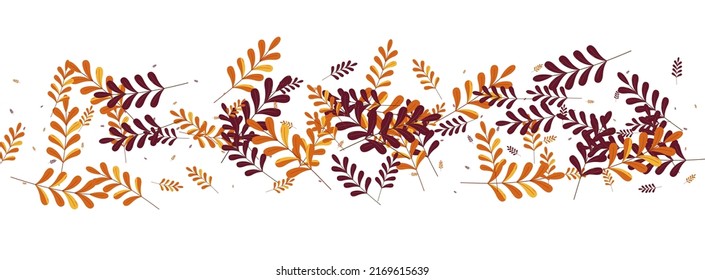 Red Foliage Background White Vector. Plant October Set. Brown Herb. Orange Leaf Cartoon. Organic Illustration.