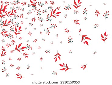 Vector blanco de fondo de follaje rojo. Deja Plantilla Dibujada. Rowan verde. Gradación de hierbas de Borgoña. Diseño vibrante.