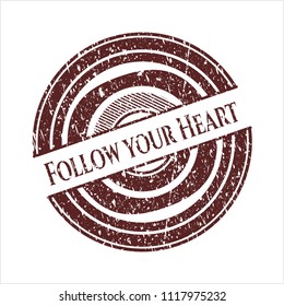 Red Follow your Heart distress rubber grunge stamp
