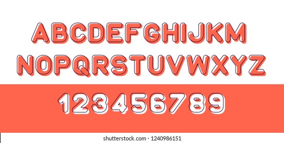 Red of font and alphabet. Isolated on White background