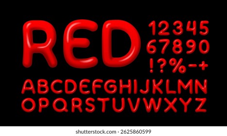 Red font, brush candy. English alphabet and numbers sign. Vector illustration