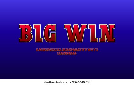 Red font with golden border, alphabet with gold outline, uppercase letters from A to Z and numbers from 0 to 9, vector illustration 10EPS
