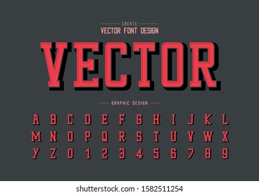 Red font and shadow alphabet vector, Typeface and number design, Graphic text on gray background