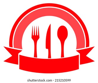 red food icon on white background with cuisine utensil