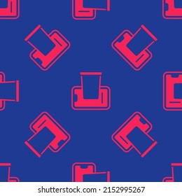 El pedido de Comida Roja en icono móvil aisló un patrón sin fisuras en fondo azul. Pedido por teléfono móvil. El concepto de restauración.  Vector