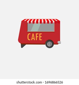 Red food truck. Cafe on wheels. Vector flat illustrations