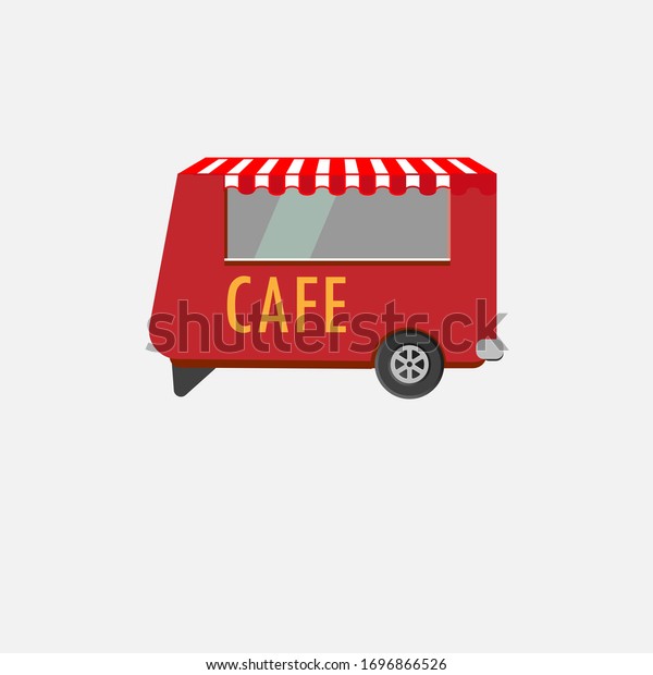 Red\
food truck. Cafe on wheels. Vector flat\
illustrations