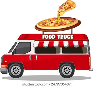 Red food truck with a pizza sign