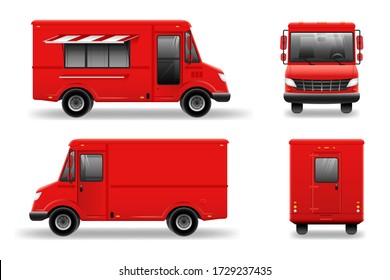 Red food truck vector mockup on white for vehicle branding, advertising, corporate identity. transport advertising.