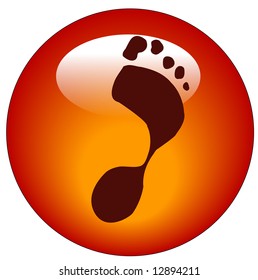 red foot print web icon or button - vector