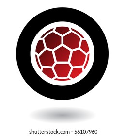 Red football in black circle isolated on white