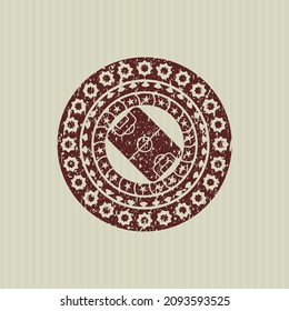 Red football field icon inside distressed rubber texture. 