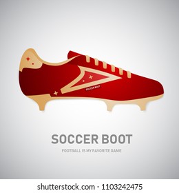 Red football or soccer boot. Vector illustration, grey background