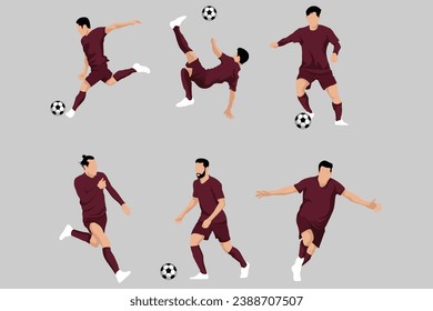 Red Football Soccer Players in Various Poses Vector