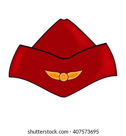 Red Forage cap of stewardess. Isolated woman uniform icon.
