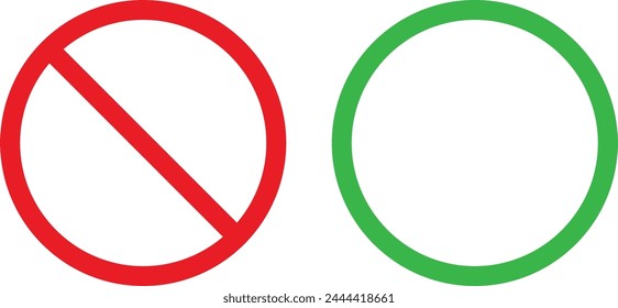 Red forbidden and green allowed signs . Yes and no signs .  Prohibited or permitted icons . Allowed and forbidden signs . Vector illustration