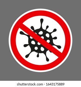 Red forbidden sign with virus particles glyph icon. Stop silhouette symbol. Antiviral immunity