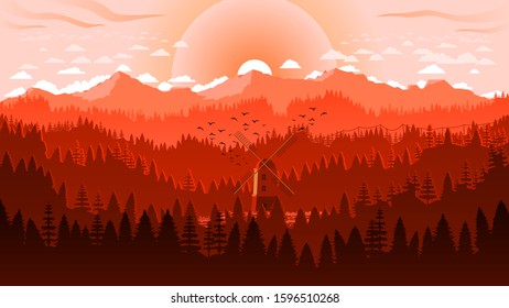 Red Forest Background Mill Abstract